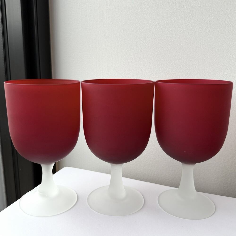 Carlo Moretti Rosenthal-Netter Red Satinato Wine Glasses Set Of 3 - Frosted MCM